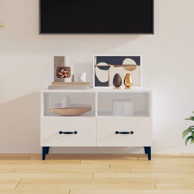 Berkfield Home High Gloss White TV Cabinet W/D/H: 80 x 36 x 50 cm – 1
