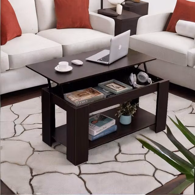 Rafaelo Mobilia Industrial Walnut Lift Top Coffee Table with Hidden Storage in Brown – 1