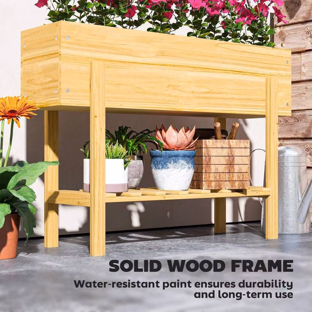 Kelvenix Wooden Raised Bed with Bed Liner in Brown, W/D/H: 100 x 70.5 x 35 cm – 2