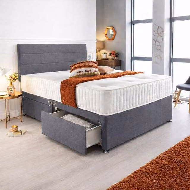 Paradise Beds Ltd Orthopaedic Hybrid Divan Bed Set with Memory Foam Spring Mattress in Grey, W/D/H: 90 x 200 cm