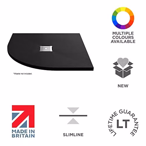 nuie NLT91106 Modern Slimline Quadrant Corner Shower Tray, Slate Black, W/D: 90 x 90 cm – 2