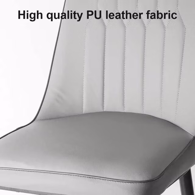 FLAVORA Set of 2 Armless Faux Leather Dining Chairs with Metal Legs in Grey – 1
