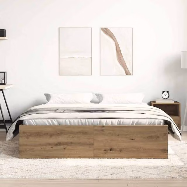 Berkfield Home Artisan Oak Durable Bed Frame with Drawers, Brown, W/D/H: 150 x 200 x 35 cm