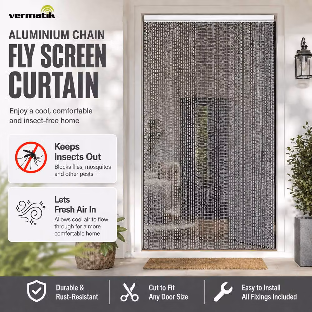 Vermatik Aluminium Silver Fly Screen Door Curtains H 210 x W 89 cm – 2