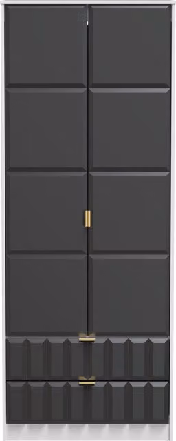 2 U Metro Ready Assembled 2 Door 2 Drawer Wardrobe in Dark Grey with Gold Accents – 1