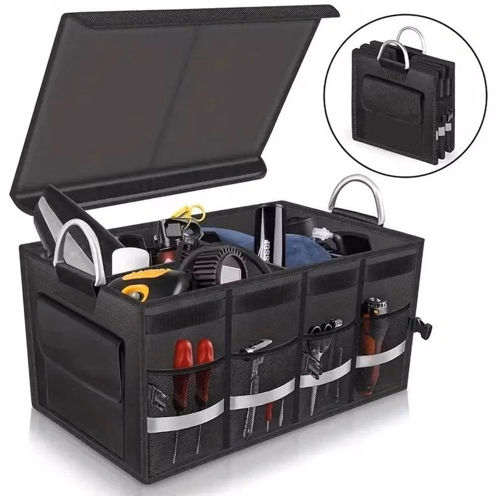 FLAVORA Heavy Duty Collapsible Car Boot Organiser Storage Box in Black, W/D/H: 50 x 50 x 50 cm – 3