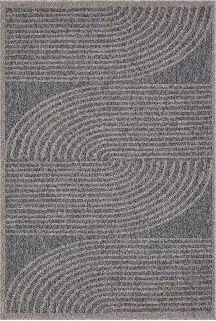 Kukoon Silver Waves Outdoor Garden Patio Rug in Beige and Grey, W/D/H: 80 x 150 cm