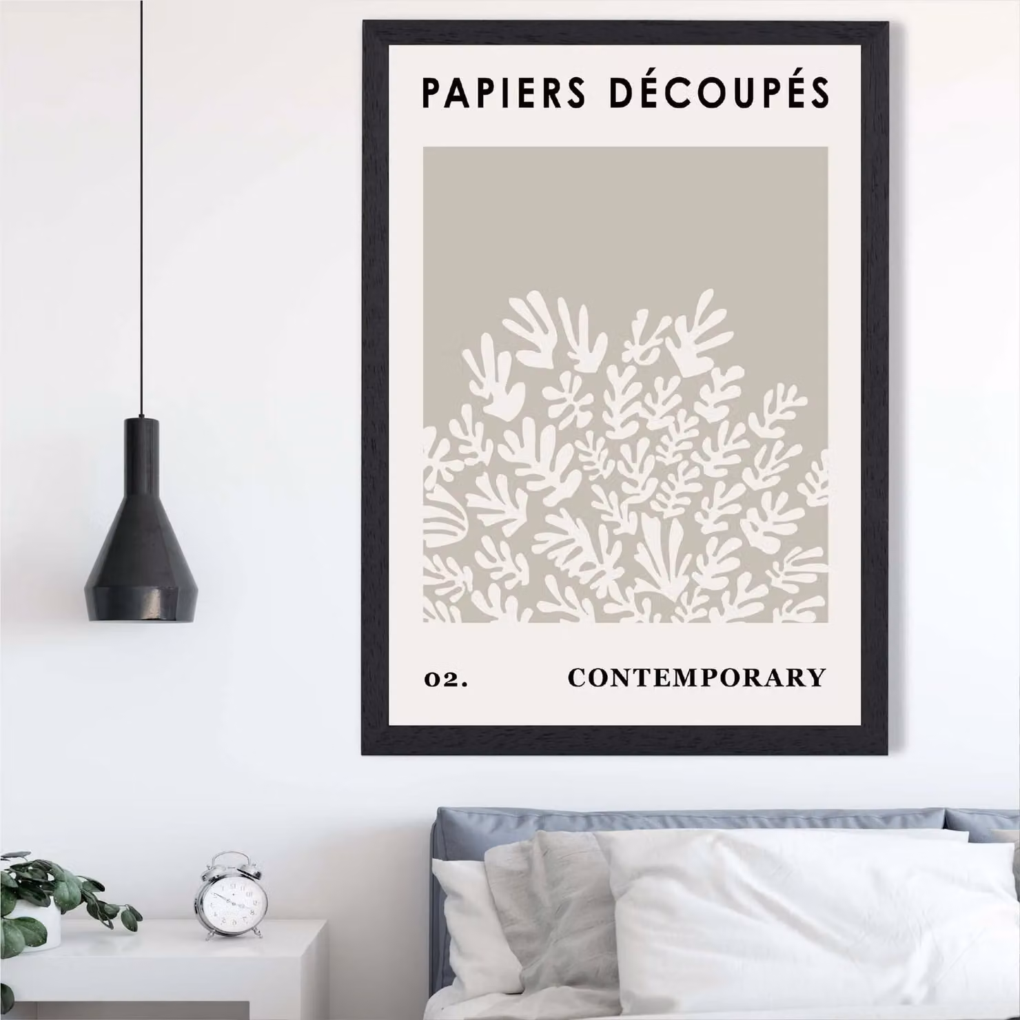 ARTZE Matisse Style Floral Cutout Framed Print in Fawn, Ivory and Black, A3 – 2