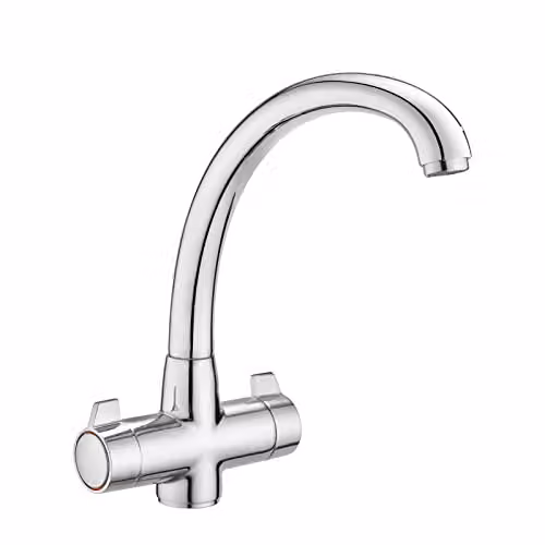 JASSFERRY Chrome Monobloc Mixer Tap for Kitchen Sinks with Swivel Spout and Twin Lever Handles – 1