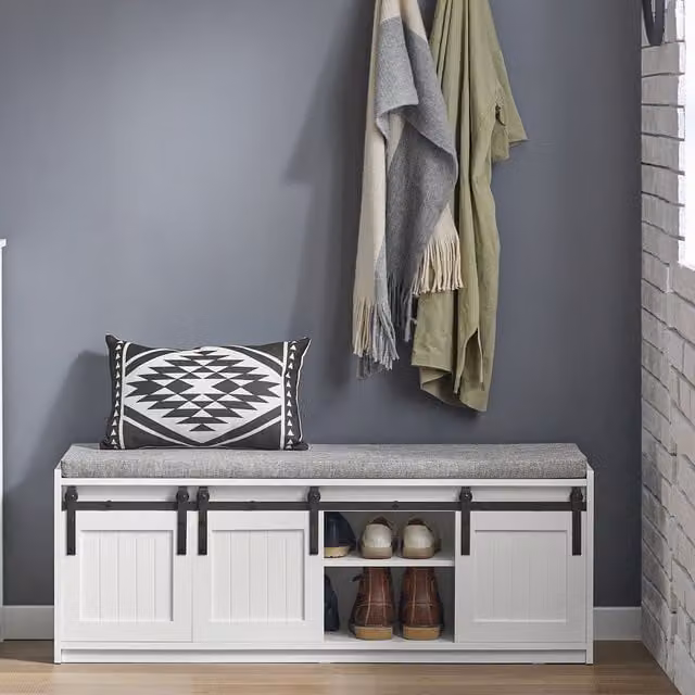 SoBuy Modern Shoe Storage Bench with 2 Sliding Doors and Shelf, White