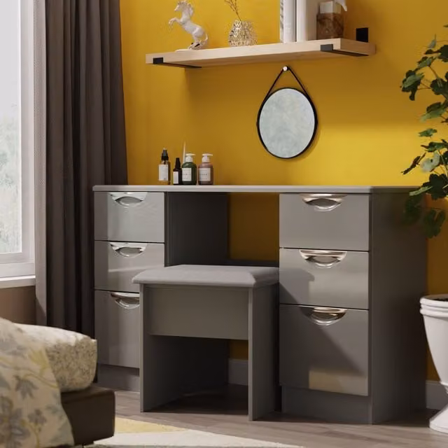 2 U Holborn 6 Drawer Kneehole Writing Desk in Mid Grey