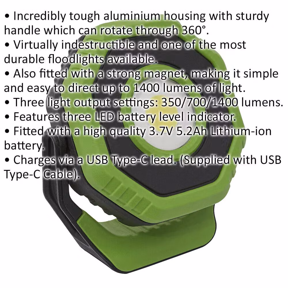 Loops Rechargeable 14W COB LED Pocket Floodlight in Green with 360 Degree Swivel and Magnetic Base – 2