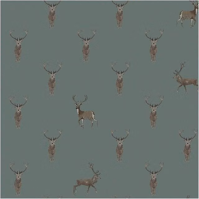 Sophie Allport Highland Stag Wallpaper in Petrol Blue, Width: 52 cm