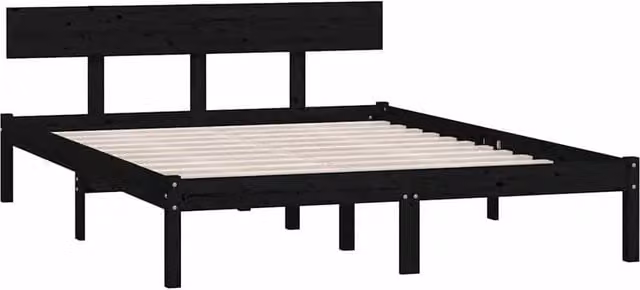 Berkfield Home Modern Black Solid Wood Pine Bed Frame W/D/H: 206.5 x 140 x 70 cm