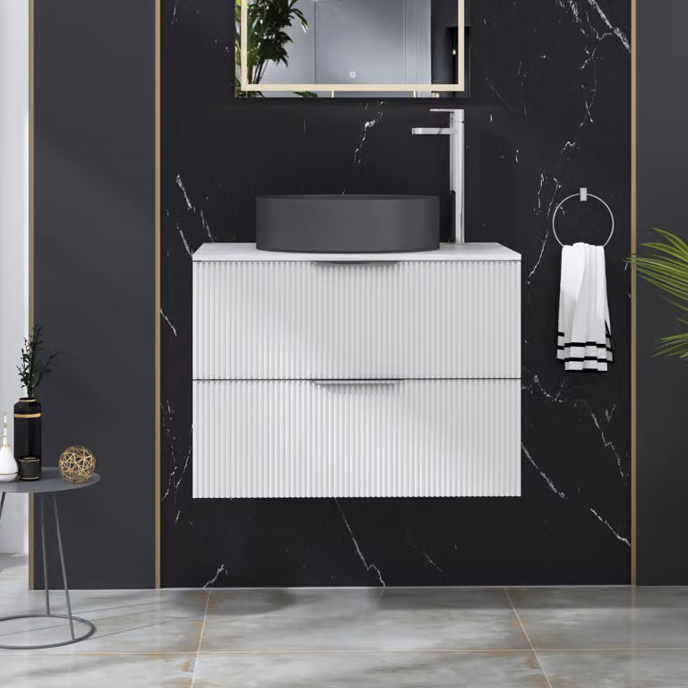 Royal Bathrooms Evora 700mm Matt White Fluted Wall Hung Vanity Unit with 2 Drawers and Art Round Basin