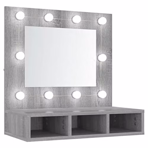 vidaXL Modern Mirror Cabinet with LED Lighting in Grey Sonoma, W/D/H: 60 x 31.5 x 62 cm