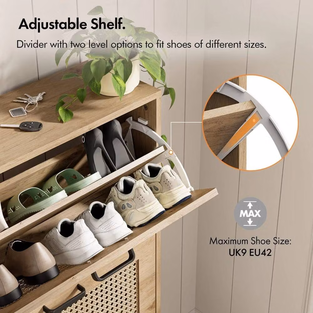 NESTLUNE Boho Rattan Shoe Storage Cabinet in Brown, W: 100 cm, D: 15 cm – 3