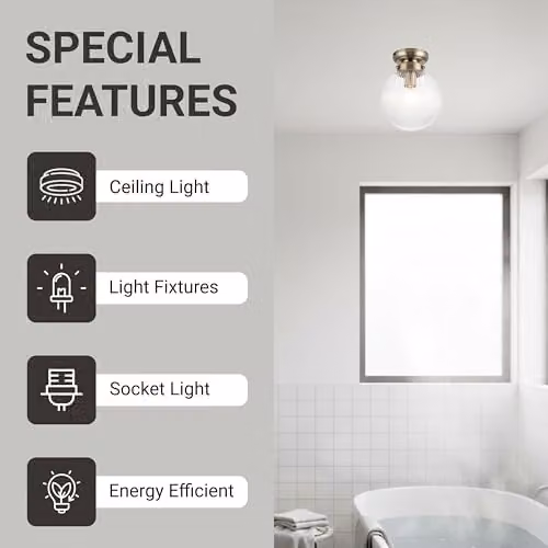 Cosylyte Finley Classic Ribbed Glass Flush Ceiling Light with Brushed Bronze Base, IP44 Rated, E27, Transparent – 4