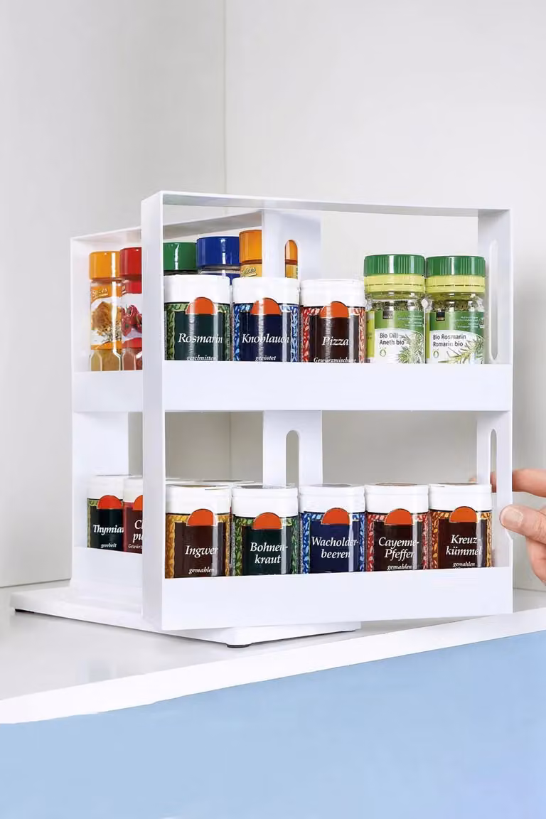 Living and Home 2-Tier Rotating Spice Rack and Kitchen Storage Organizer in White