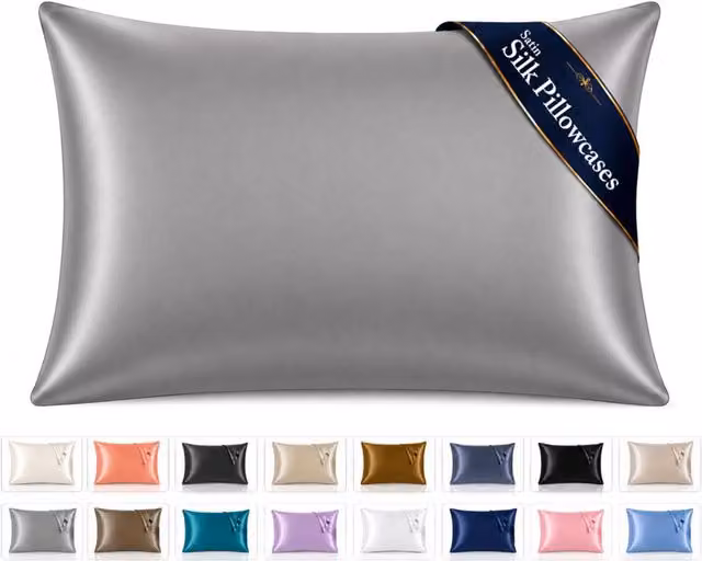 Pamposh Pack of 2 Ultra Soft Mako Satin Silk Pillow Cases in Grey