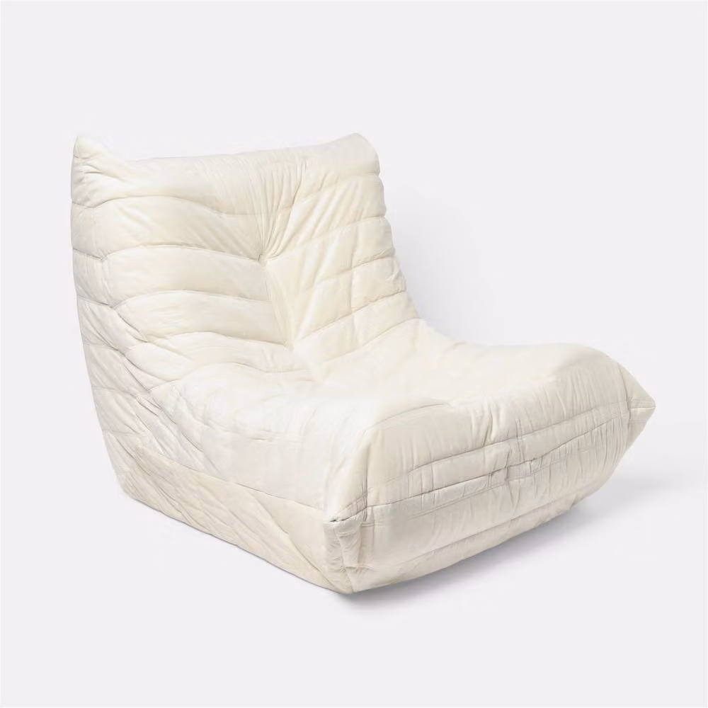 OHS Matte Velvet Bean Bag Chair Lazy Sofa Floor Reading Couch in Cream – 2
