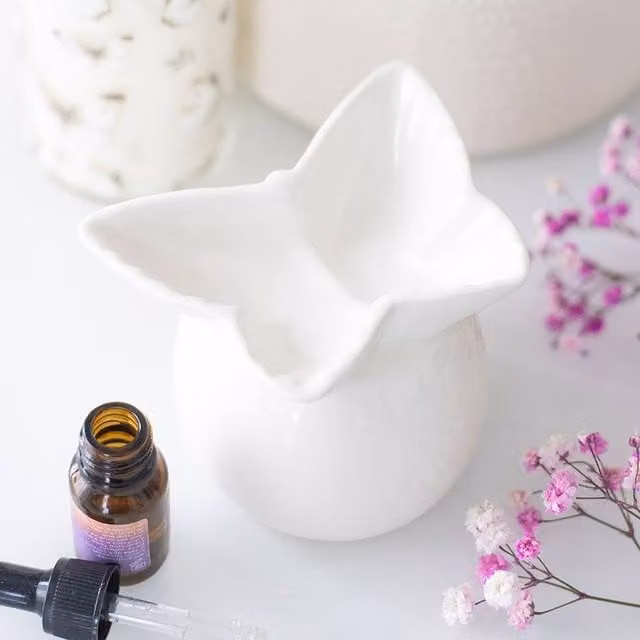 Uniqueful White Butterfly Ceramic Oil Burner for Tealights