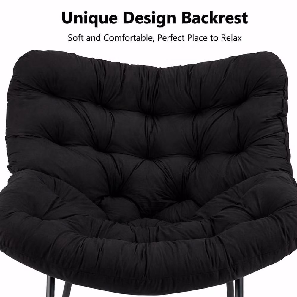 KORVIXA Black Rattan Wicker Egg Chair with Cushioned Seat, W/D: 100 x 100 cm – 3