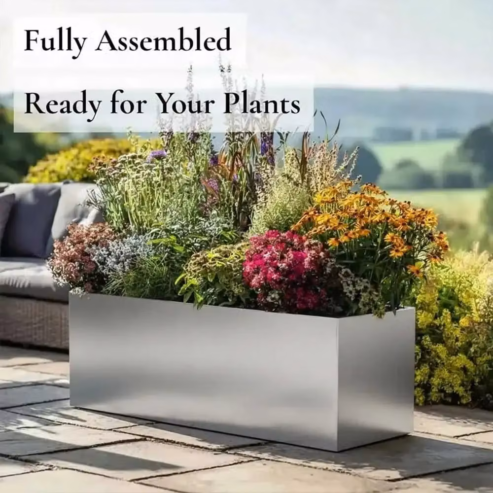 Tulipy Galvanised Steel Trough Planter, Silver, L100 x W40 x H40 cm – 4