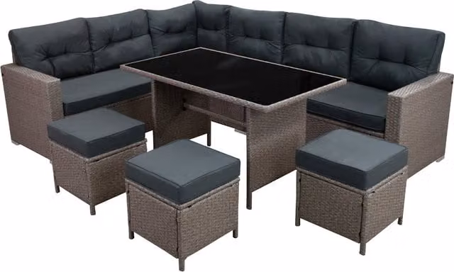 Jardi 9 Piece Grey Rattan Corner Set with Glass Table