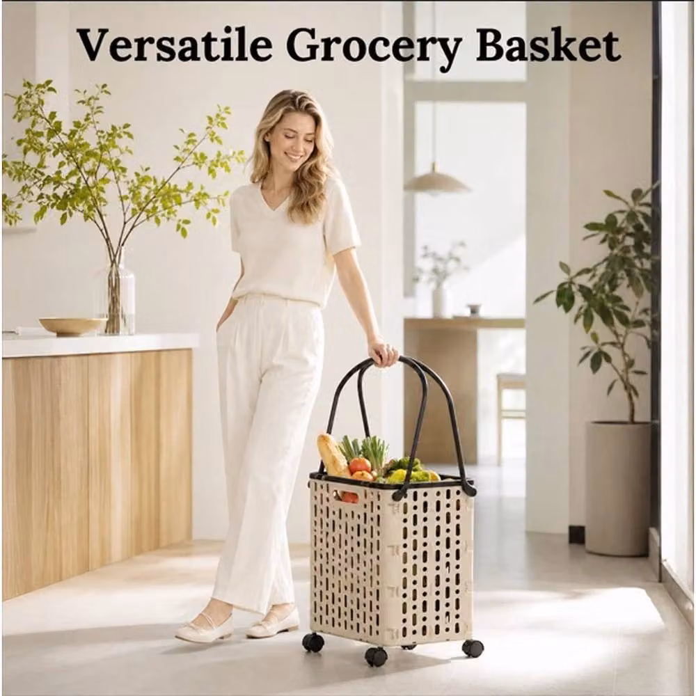 SPETLEK Foldable Shopping Trolley with Handles and Wheels, 21L, Beige – 2