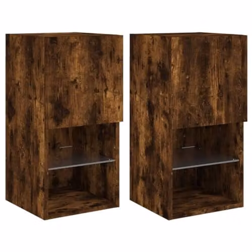 vidaXL Set of 2 Modern Wall-Mounted TV Cabinets with Integrated LED Lights in Smoked Oak, W/D/H: 30.5 x 30 x 60 cm