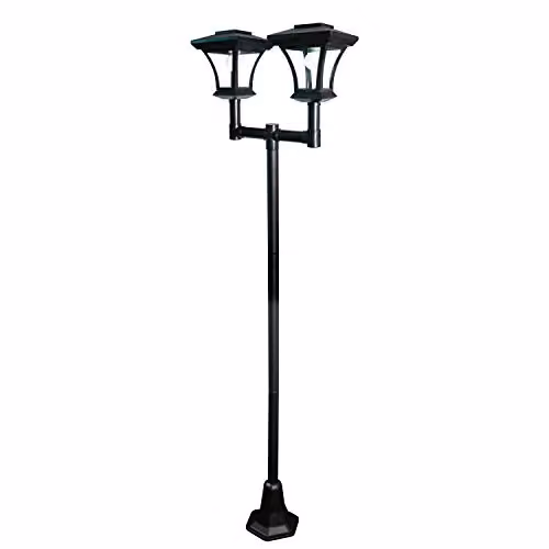 GardenKraft Twin Head Solar Powered LED Garden Lamp Post in Black, Height: 170 cm