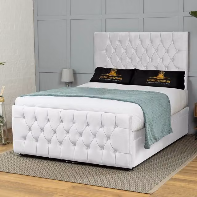 UK Bed Furniture Winchester End Lift Divan Ottoman Bed with 54 Inch Headboard in White, W/D/H: 90 x 200 cm