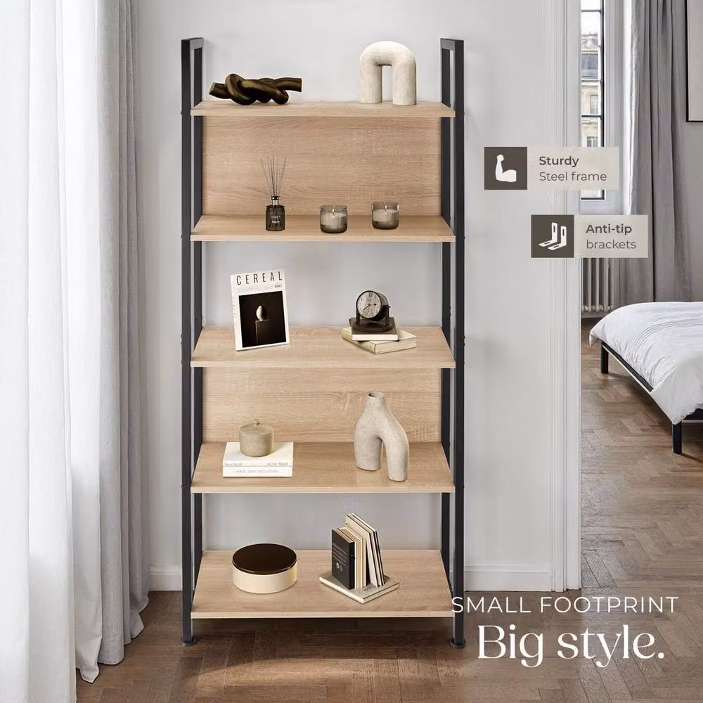 tectake Westport Free-Standing Presentation Shelf with 5 Shelves in Light Brown – 4