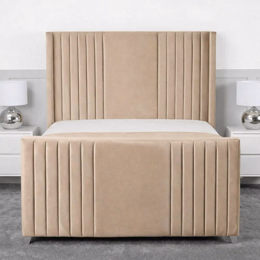 Living Comfort Bedz Emilia Upholstered Velvet Gas Lift Storage Bed in Beige, Super King, W/D/H: 200 x 200 cm