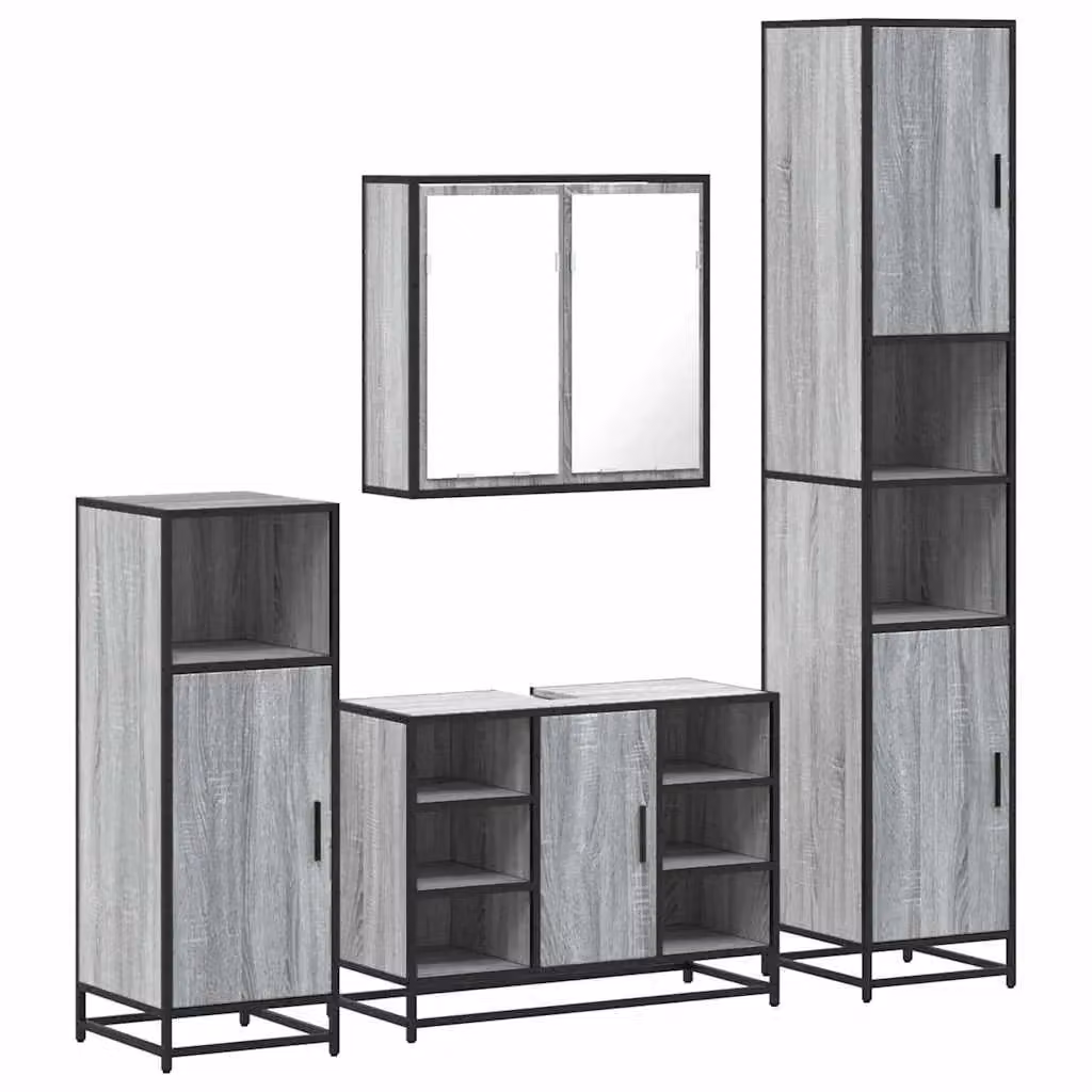 Berkfield Home 4-Piece Industrial Bathroom Furniture Set in Smoked Oak and Brown – 1