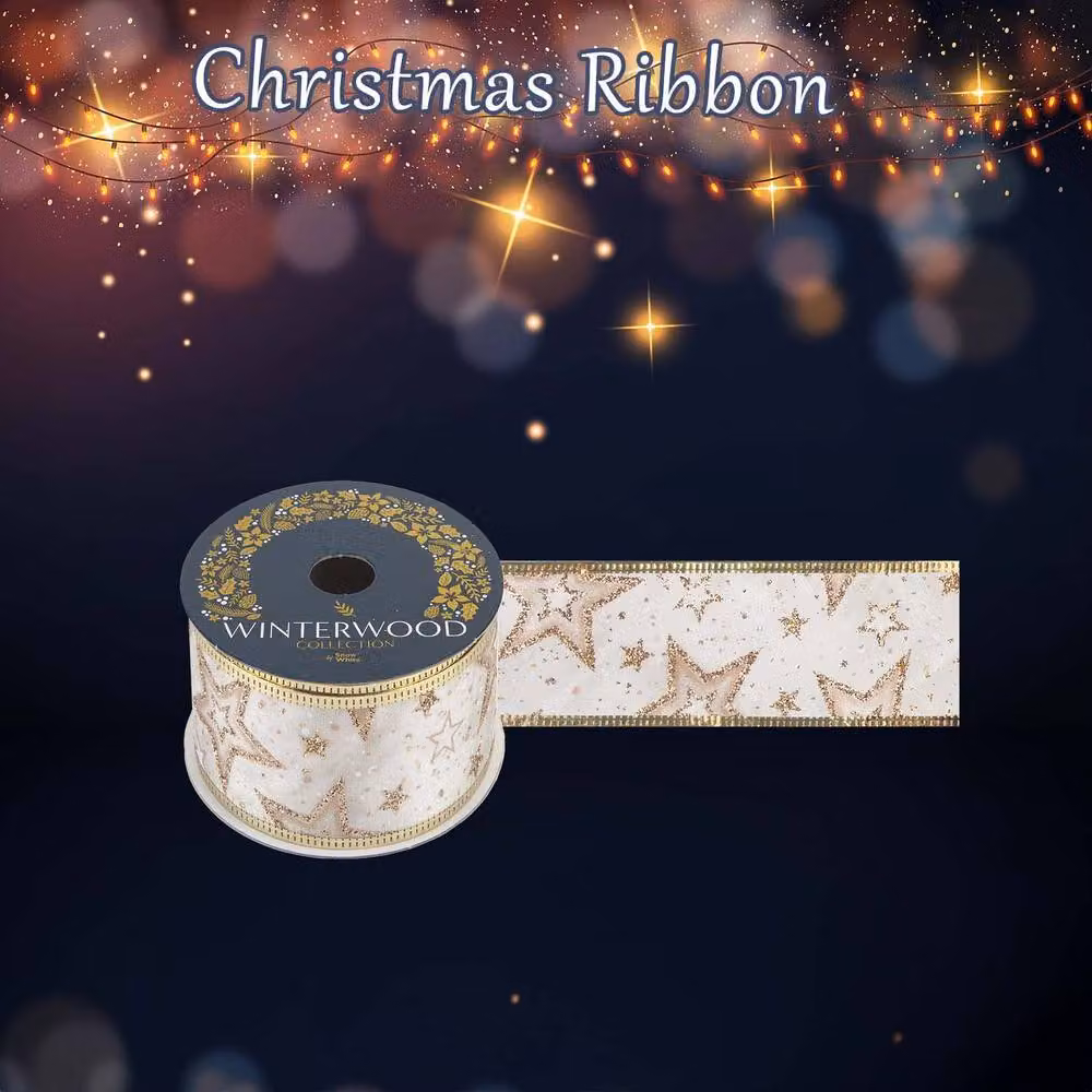 VFM e-Store Gold Christmas Star Ribbon Garland for Festive Parties, W/H: 6 x 10 cm – 3