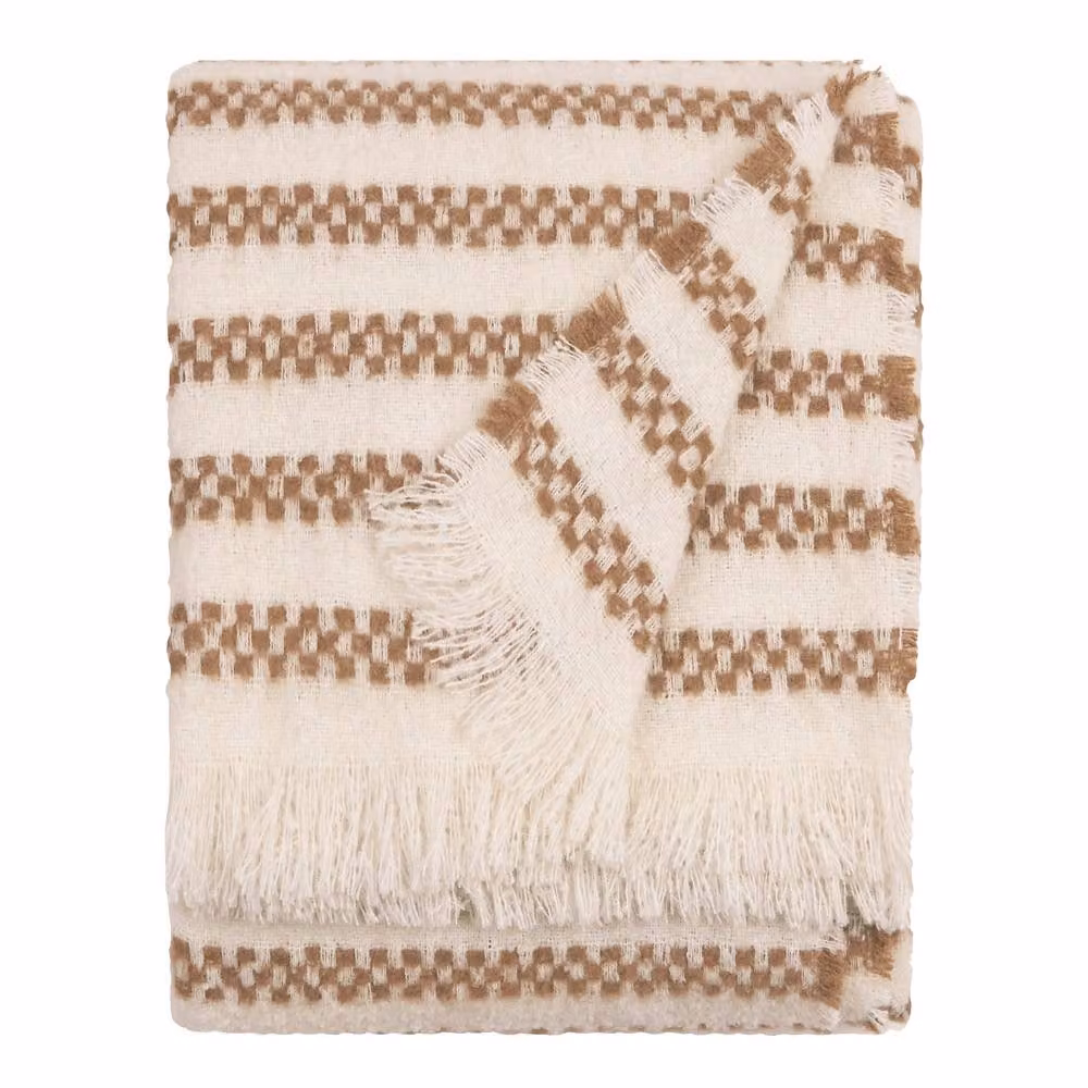 HOEM Clyne Striped Tasselled Throw in Brown, W: 130 cm, L: 180 cm – 2