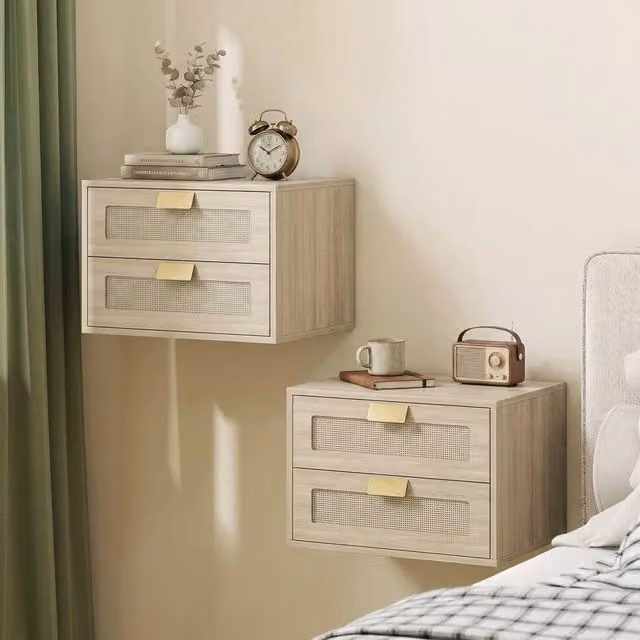 EONLION Modern Floating Nightstands Set of 2 with 2 Drawers in Light Oak