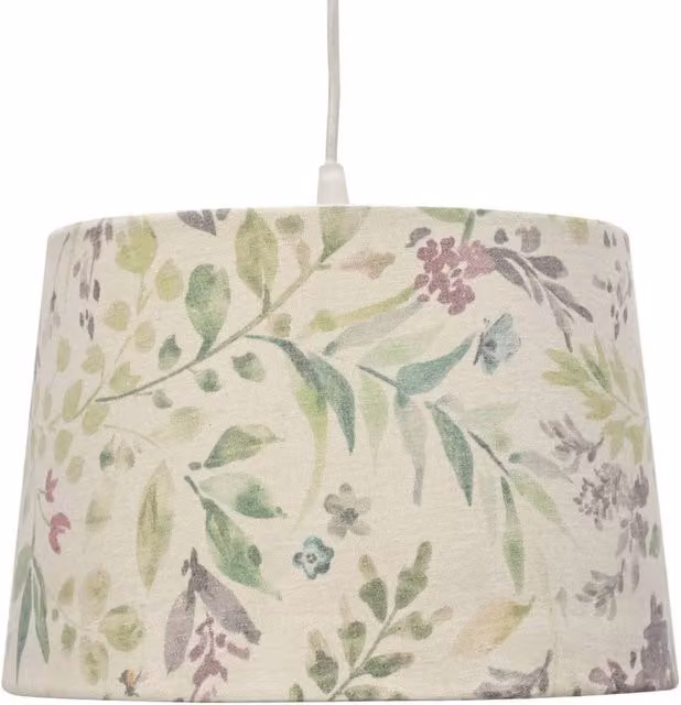 First Choice Lighting Voyage Floral Print Round Fabric Pendant Lamp Shade in Green and Multicolour, Diameter: 28.5 cm