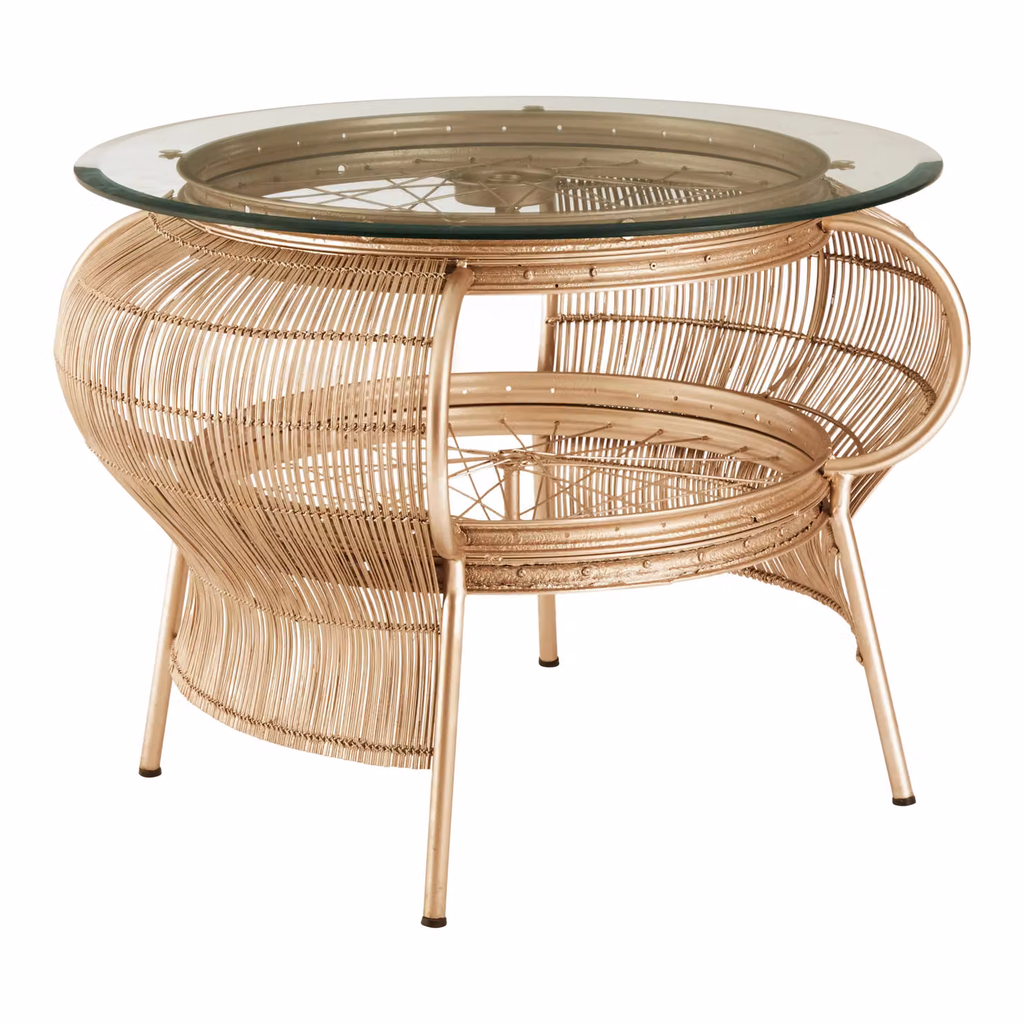 Orsina Modern Round Side Table with Gold Finish and Glass Top – 2
