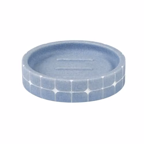 Showerdrape Mosaica Round Freestanding Soap Dish in Blue and White, W: 10.5 cm, H: 2.5 cm