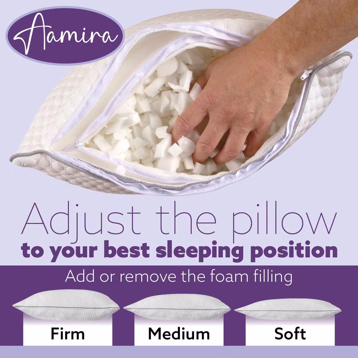 Aamira Premium Orthopaedic Shredded Memory Foam Pillows 2 Pack, White, W: 70 cm x D: 45 cm – 5
