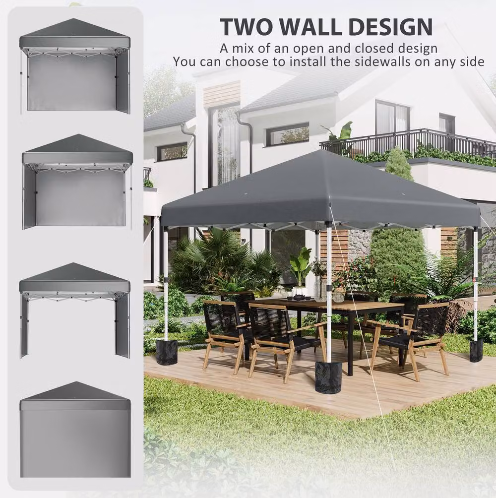 STILVORA Pop-Up Gazebo with 2 Sidewalls in Grey, W/D/H: 300 x 300 x 288 cm – 4