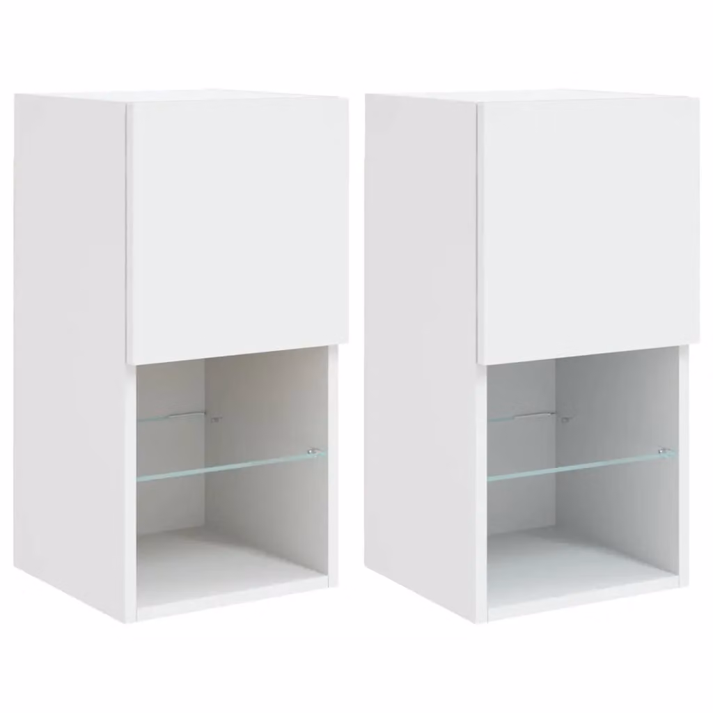 Berkfield Home Set of 2 White Wall Mounted TV Cabinets with Integrated LED Lighting, W/D/H: 30.5 x 30 x 60 cm – 2