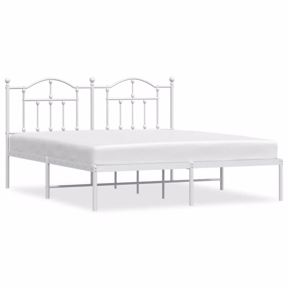 Berkfield Home Metal Bed Frame with Headboard in White, W/D/H: 180 x 200 cm – 2