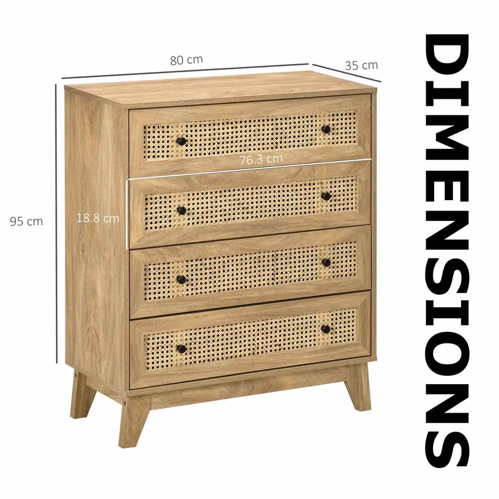 FURNOS Wide Rattan Effect 4 Drawer Bedroom Storage Chest Unit in Brown – 2