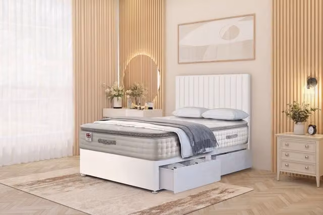 Somnior Eleanor Plush 2 Drawer Divan Bed Set with Pillowtop and 54 inch Headboard in White, W/D/H: 180 x 200 cm