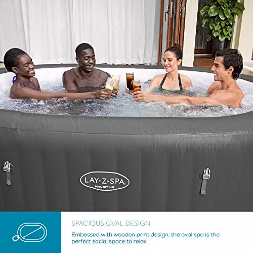 Lay-Z-Spa Mauritius AirJet Inflatable Oval Hot Tub, Grey, 5-7 Person with Wifi App Control – 3