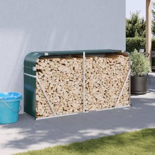 vidaXL Green Galvanised Steel Freestanding Log Holder W/D/H: 180 x 45 x 100 cm – 2